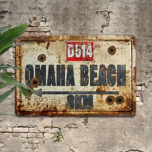 CIFbuy | Vintage Military Metal Wall Decor 12"x8" – WWII Omaha Beach Normandy 1944 Sign Rusty Battle Art for Garage Man Cave Bar