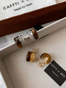 CAFFTI | High-end Luxurious Amber Tiger-eye Double Ring Earrings