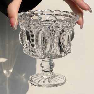 KEMORELA Retro Dập Nổi Cao Cấp Cốc Thủy Tinh Bộ 1/2 Pha Lê Đen Whisky Cốc Cho Cà Phê Kem Sữa Chua Món Tráng Miệng Cốc