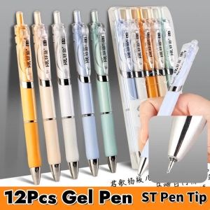 12Pcs Gel Pen Ballpen Neutral Pen Black Signature Pen Full Needle Tube 0.5mm School Office Supply Stationery