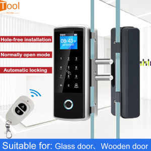 Smart Door Lock Fingerprint Glass Lock FRID 13.56Mhz Card Password Electronic Lock Without Punching With Remote Control