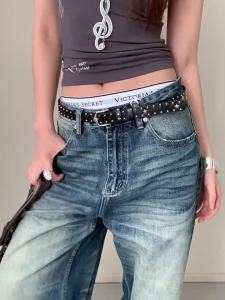 〔R〕Y2K Star Rivet PU Leather Belt Punk Gothic Adjustable Pin Buckle Waistband For Women Jeans Skirt Streetwear