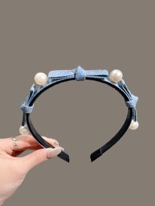 ริบบิ้นผีเสื้อสีน้ำเงิน ริบบิ้นไข่มุก ริบบิ้นทรงหัวสูง ริบบิ้นแฟชั่นสำหรับผู้หญิง ริบบิ้นตกแต่งผมแบบอเนกประสงค์ ริบบิ้นสไตล์เกาหลี