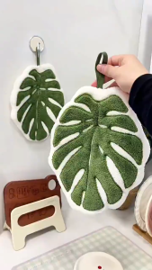 Khăn Lau Tay Hình Lá Monstera Cao Cấp - Khăn Nhà Bếp Thấm Hút Nhanh Decor Lá Cây