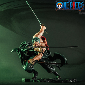 Bandai | 10CM Anime One Piece Action Figure Roof Sauron Three Knife Flow Zoro with Fire PVC Collection Statue Model Figurine Toys Boy