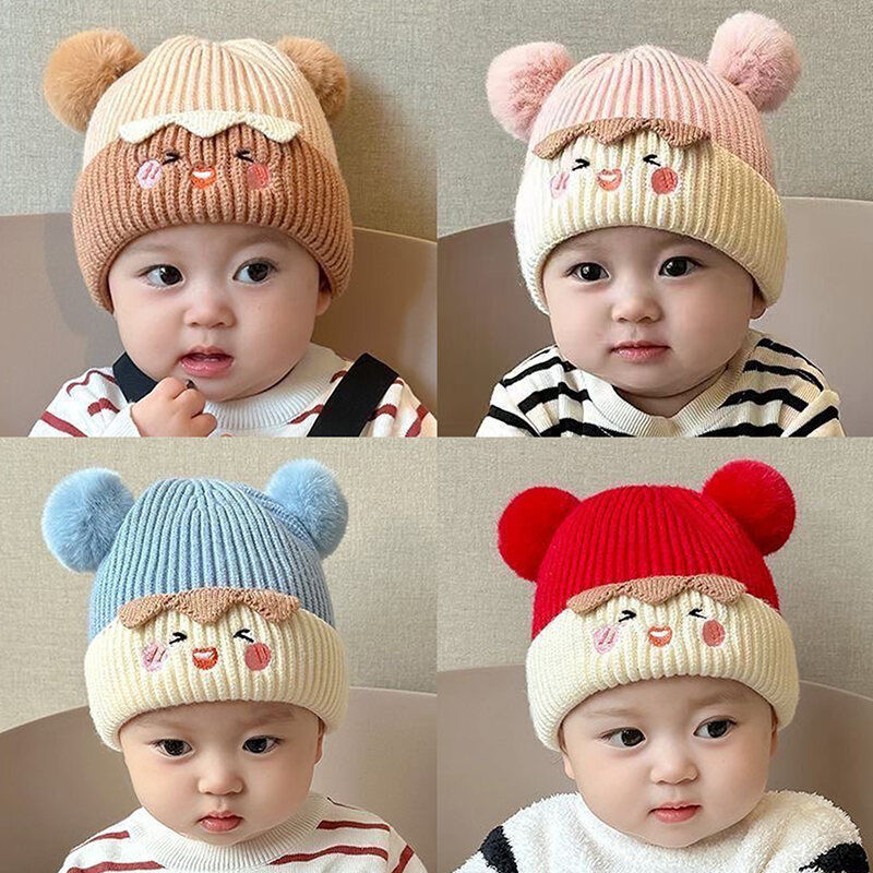 Baby Bobble Hat Cap Kids Pom Pom Beanies Caps Infant Bonnet Accessories for Baby Girls Boys 0-2Years