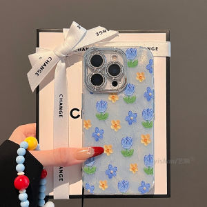 เคสโทรศัพท์แบบครอบเต็มสำหรับ Apple 16Promax 17 ลายดอกกุหลาบสีฟ้าสวยงาม ป้องกันเลนส์ 14Plus 13pro ดีไซน์สดชื่นสำหรับผู้หญิง