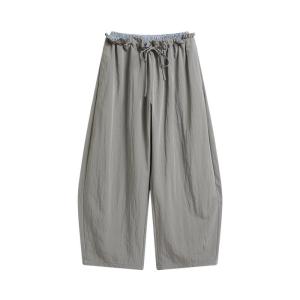 High Waist Wide Leg Casual Pants Womens Double Waist Drawstring Rope Long Pants Draping Sensation Comfortable Summer Trousers