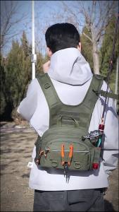 Tactical Fishing Backpack with Rod Holders Lure Chest Bag Gear Storage Bag Molle Outdoor Hiking Fanny Pack Hunting Rig Pouch