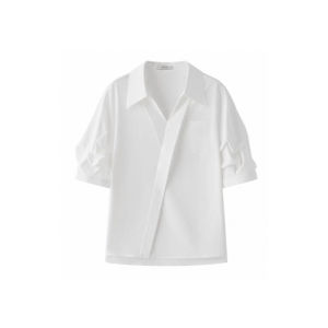 YUEZHONGWEI | French Elegance V-neck Short Sleeve White Shirt Women Summer Design Commute Professional Top Slim Fit Korean Style Shirt