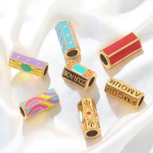 2pcs Stainless Steel Enamel Bohemian Evil Eye Large Hole Beads Gold-Plated DIY Bracelet Necklace Jewelry Materials Wholesale