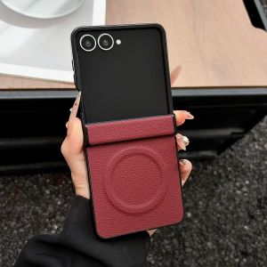 szhaiyu | Luxury Leather Magnetic For Samsung Galaxy Z Flip 8 7 6 5 Flip7 FE Phone Case for Magsafe Shockproof Hinge Protection Cover