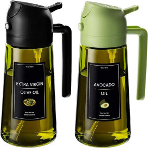 16oz/470ml Olive Oil Dispenser for Kitchen with Stickers - 2 in 1 Olive Oil Sprayer for Cooking Air Fryer and Salad