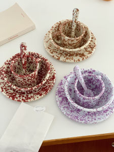 Designer Enamel Spill Ink Colorful Yogurt Bowl Oats Breakfast Salad Home Dining Utensils Mugs Dots Pattern Korean Style