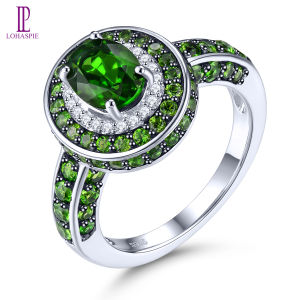 Lohaspie Jewelry Original 2.8 Carats 925 Real Sterling Silver Ring Natural Chrome Diopside Ring Oval Cut Gemstone Wedding Ring For Women Jewelry