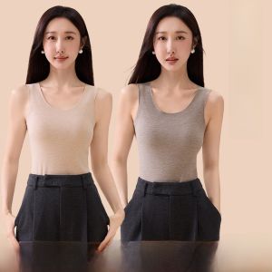 MiiOW | Áo ba lỗ dày dặn giữ nhiệt cho nữ Áo lót mùa thu không để lại dấu vết Áo sơ mi cơ bản mùa thu đông Áo ba lỗ cổ tròn màu trơn