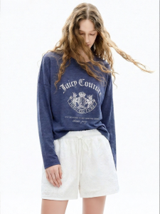 Juicy Couture | Womens New Loose Printed Drop-Shoulder American Casual Long Sleeve T-Shirt