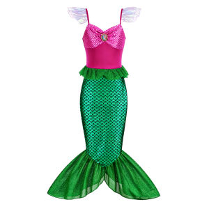 Sea Mermaid Fishtail Princess Summer Dress With Crown Necklace Complete Accessories Set For Girls Birthday Book Week Halloween