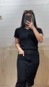 4385 catrine knit pocket one set rok polos knit stelan wanita bodycon 4147