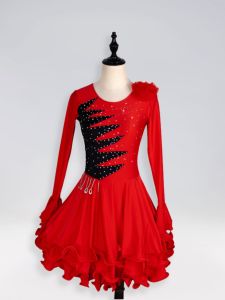 Dragon And Phoenix Dance Costume Customization S-021 Social Dance Three-step Footwork Flame Red And Black for Middle-aged And Elderly