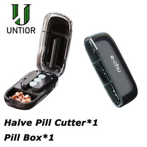 Portable Pill Cutter Halve and Quarter Adjustable Split Medication Storage Cutter Dustproof Divider Organizer Crusher Pill Box