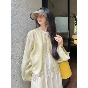 chaqi | New Chinese Style Womens Summer Shirt Sun Protection Outerwear Chiffon Thin Cover Up Cardigan With Skirt Commute Style