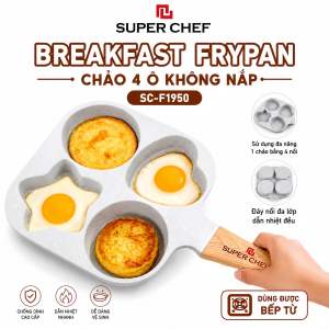 Chảo 4 Ngăn Super Chef Chống Dính Vân Đá - Tay Cầm Gỗ Cách Nhiệt Có Cảm Biến Màu Sắc Báo Độ Nóng Siêu Tiện Lợi