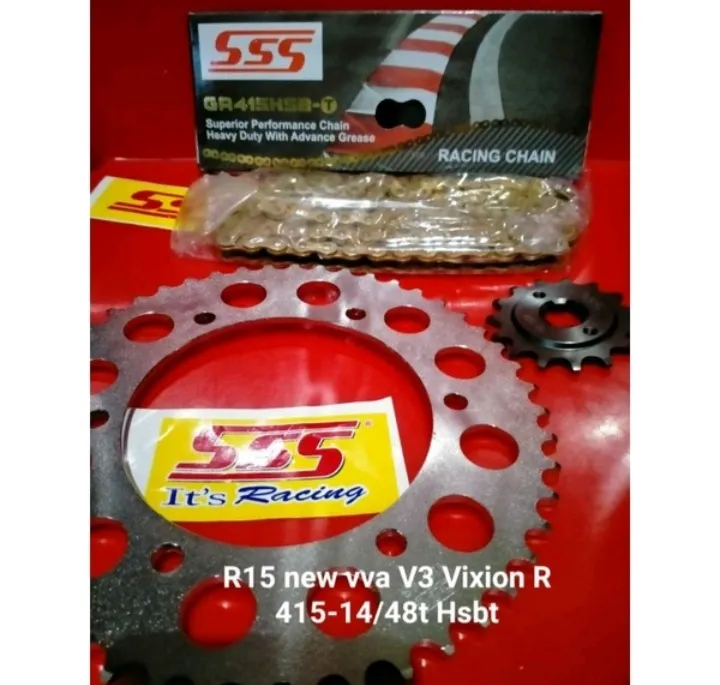 Rantai R15 Gear SSS Yamaha R15 vva v3 Vixion R 415- 14/ 48 Set Rantai SSS GOLD ...