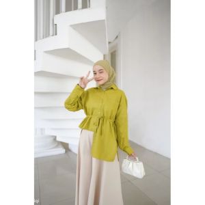 Rona fashion - gyaa shirt - kemeja oversize linen - atasan wanita lengan panjang full kancing