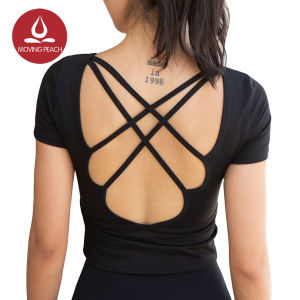Moving Peach Áo Thun Thể Thao Nữ Áo Ngực Có Thể Tháo Rời Áo Hở Eo Tập Thể Dục Yoga Lưng Chéo ATS