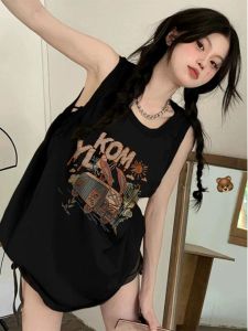 Mùa Hè Phong Cách Mỹ Dopaamine Cộc Tay Không Tay  Áo Hai Dây Nữ Ngoại Cỡ Rộng Rãi Fit Thời Trang Áo Thoải Mái Đi Lại Một Mảnh