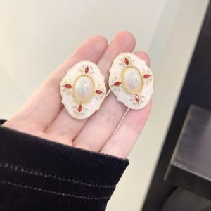 Vintage Retro Court Style Simple Versatile Luxury Enamel Drip Earrings Clip-On Earrings Fashionable Geometric Pattern for Women