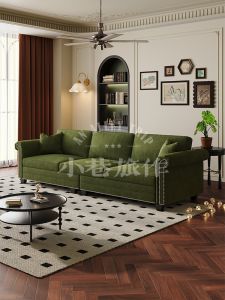 Government Subsidized French Vintage Snowflake Velvet Fabric Sofa Living Room Compact Straight Row New Model 2025 Comfortable
