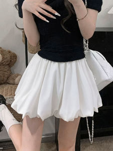 XIANYIJIAO | High Waist Slimming Pleated Skirt Shorts White A-Line Short Skirt