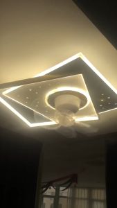 LED Ceiling Light Fan Tir-Color Dimmable Geometric Creative Square Ceiling Fan With Light Modern Design Smart Voice Control 3 Speed Ceiling Drop Fan Light With Remote Control Circle Fan Lights For Bedroom Living Room Dinning Room Home Decor Lighting