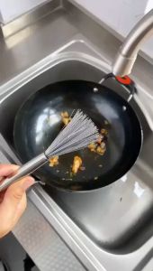Floor Scrubber Stainless Steel Pan Brush Kitchen Handle 22.5X7X7CM Wok Accessories Silver Washing Metal Cleaning