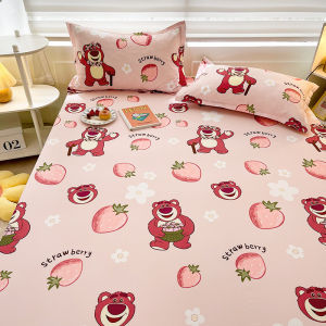 3in1 Fitted Sheet Cadar Murah Set Disney Series Bedsheet for Single/double Size Bed Mattress Protector Winnie The Pooh The Bear/Chichititi Pillowcase Strawberry Bear S