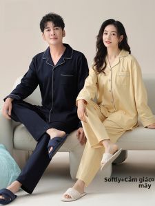 MiiOW | Bộ đồ ngủ cotton nguyên chất cho cặp đôi MiiOW dành cho nữ mùa xuân thu dài tay quần dài mềm mại thoải mái mặc ở nhà