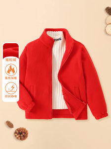True Weave JS Boys Jacket Spring Autumn Red Fleece Zip up Warmth Polyester Fiber Childrens Wear Spring Autumn Outerwear