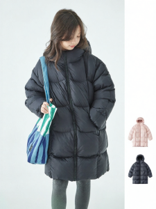 KECHU | New Winter Parent-Child Middle and Large Girl Medium Length Toast Fabric Design Down Jacket