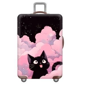 Thickened Elastic Luggage Cover KT082 Black Cat Pullman Travel Suitcase Dustproof Bag Protective Shell for Air Travel