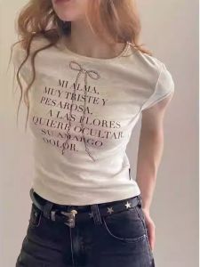 Pure Cotton Basic round Neck Short Sleeve T-Shirt Women Summer Casual Style Butterfly Knot Top Simple Chic Shoulder Length