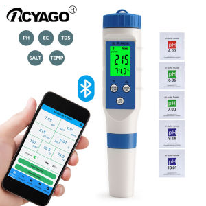 RCYAGO Bluetooth 5 in 1 PH Meter EC Meter Water TDS Meter ATC Function Salt Meter for Aquarium Pond Koi Fish Pond Shrimp Pool