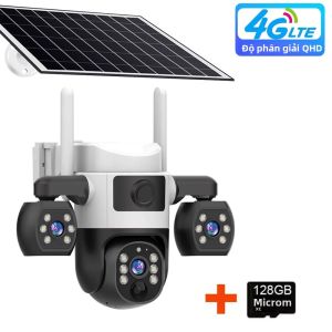 Camera IP 4G Năng Lượng Mặt Trời 15MP 3 Ống Kính Zoom 10X Với Thẻ SIM Tầm Nhìn Ban Đêm Phát Hiện Chuyển Động PIR Camera An Ninh Ngoài Trời