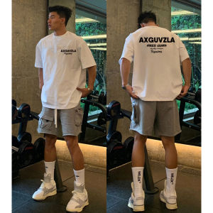 Vintage High Street Simple Letter Pure Cotton Short Sleeve T-Shirt Mens Summer American Heavyweight Half Sleeve Top