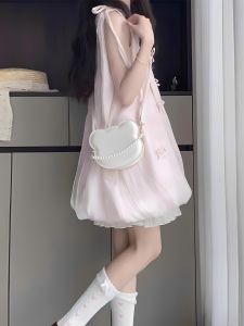 Sweet Pink Gentle Wind Halter Flower Bud Dress Women Summer 2025 New Small Size A-Line Fluffy Short Skirt Vest Dress