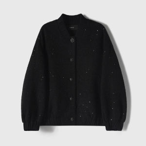 Glamour Glitter Camel Wool Mix Short Baseball Collar Coat