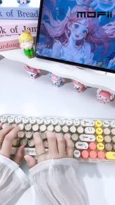 FANTASY T MALL MOFii BabyBear Minimalist Cute Wireless Keyboard and Mouse Set Personalized Mini Keyboard with Mute Mouse Cartoon Custom Painting Comfortable Typing Soft and Waxy Keycaps Removable For PC Laptop Windows