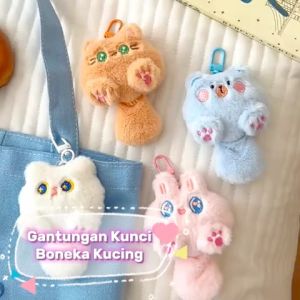 Gantungan Kunci Lucu Hiasan Tas Hadiah Ganci Boneka Kucing Lucu dengan Ekor Cute Plush Animal Doll Keychain Bag Charms