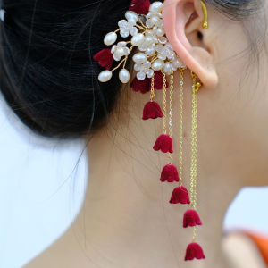 Yueji Original Retro New Chinese Red Tassel Exaggerated Ear Hanging Female Fancy Bridal Earrings Earrings without Pierced Ears